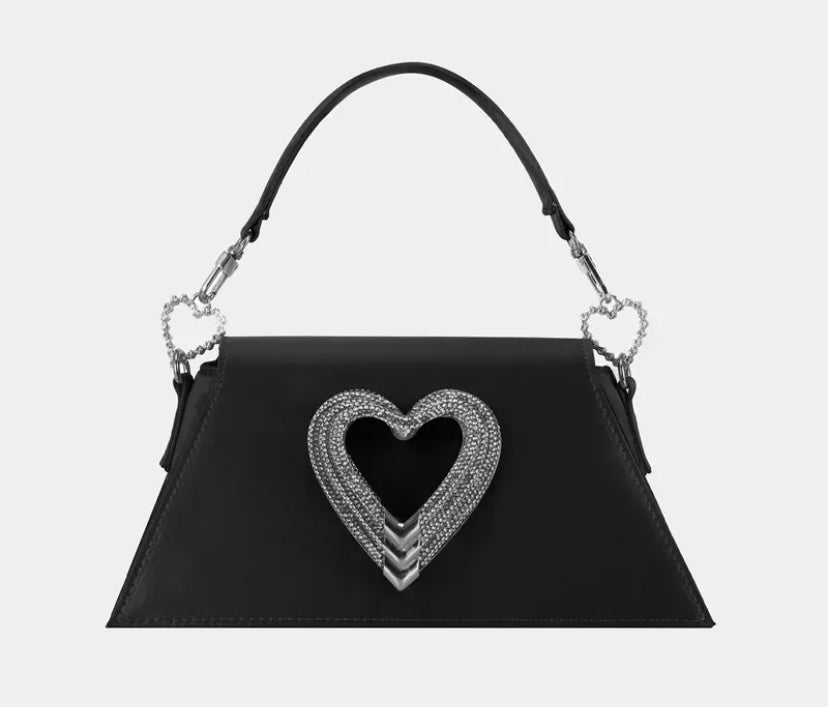 Women Fashion Rhinestone Heart Handbag Purse