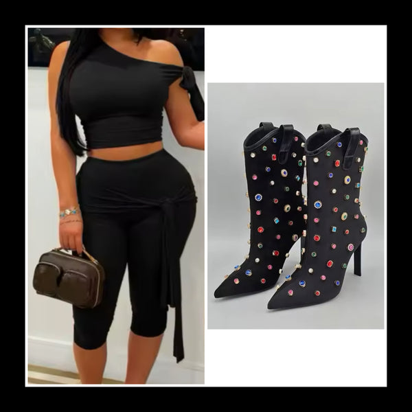 Women Sexy Solid Color Tassel Sleeveless Two Piece Capri Pant Set