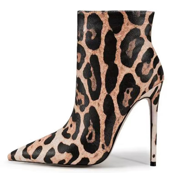 Women Color Leopard Print Fashion High Heel Ankle Boots