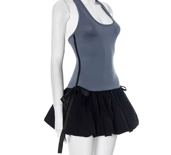 Women Sexy Sleeveless Striped Bow Color Patchwork Dress