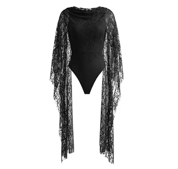 Women Lace Open Back Bodysuit Top