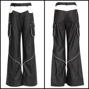 Women Fashion B&W Faux Leather Cargo Pants