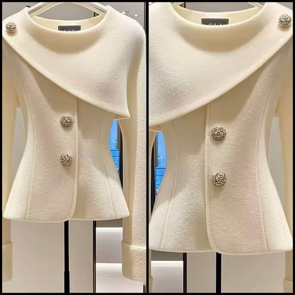 Women White Button Up Fashion Jacket