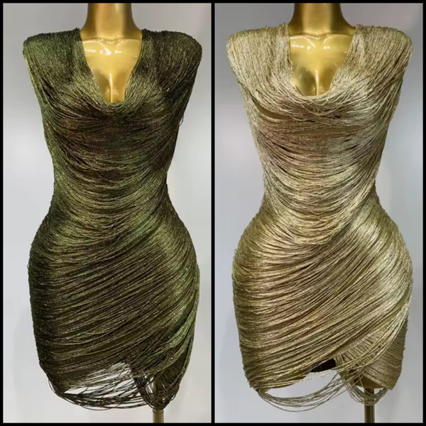 Women Sexy Sleeveless Fringe Draped Dress