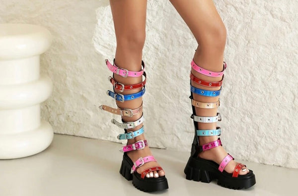 Women Fashion Colorful Buckled Platform Gladiator Sandals