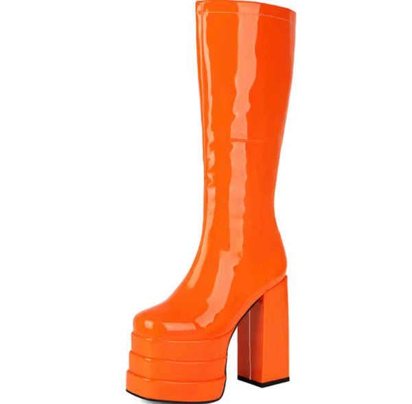 Women Color Platform Patent Leather Fashion High Heel Boots