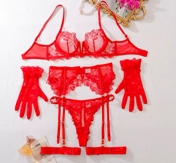 Women Sexy Glove Mesh Lingerie Set