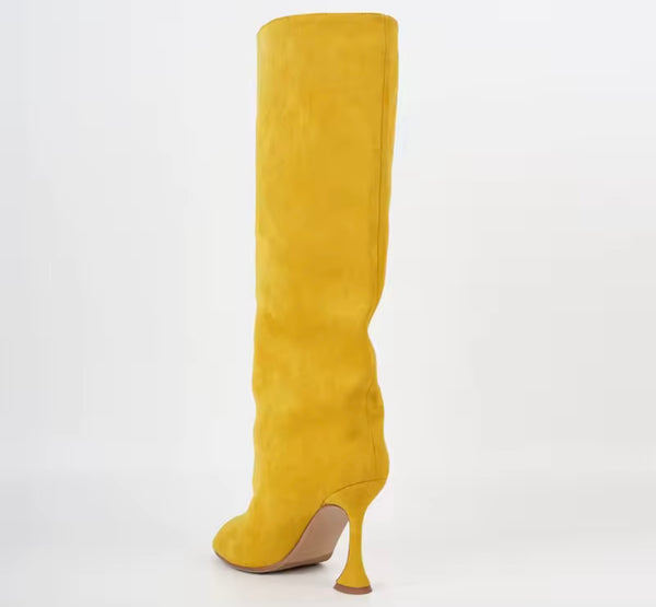 Women Suede Open Toe Fashion High Heel Knee Length Boots