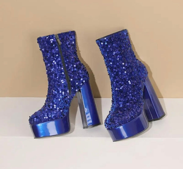 Women Platform Sequins Fashion Ankle Boots