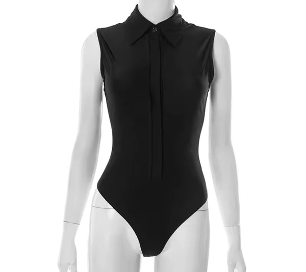 Women Sexy Button Up Sleeveless Bodysuit Two Piece Tassel Skirt Set