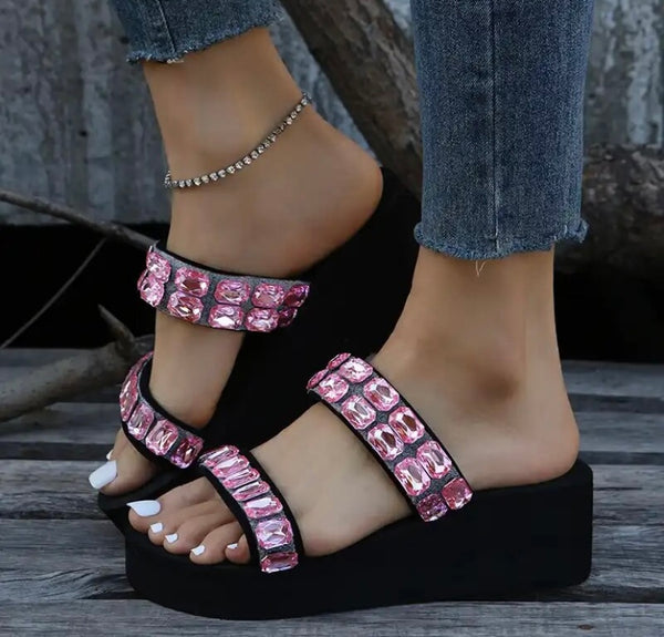 Women Fashion Color Crystal Platform Sandals