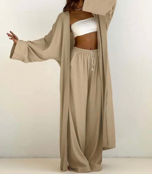 Women Khaki Two Piece Fashion Full Sleeve Pant Set