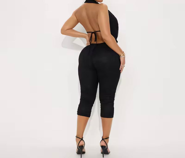 Women Sexy Halter Sleeveless Open Back Lace Romper