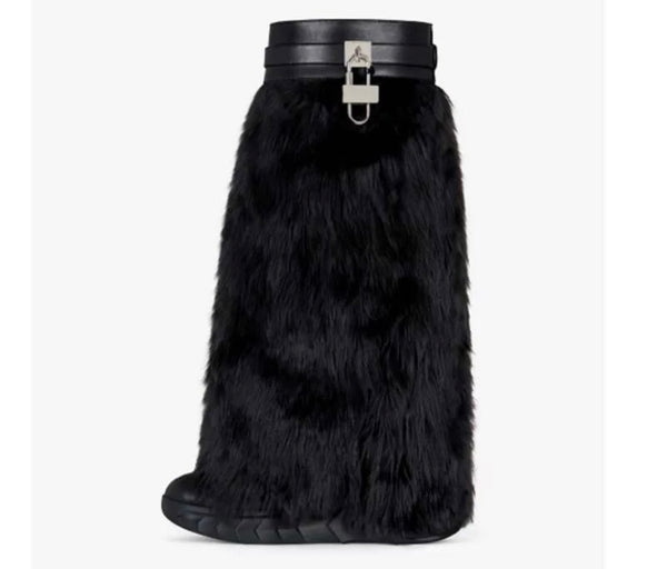 Women Fashion Platform Faux Fur Buckled Lock Boots