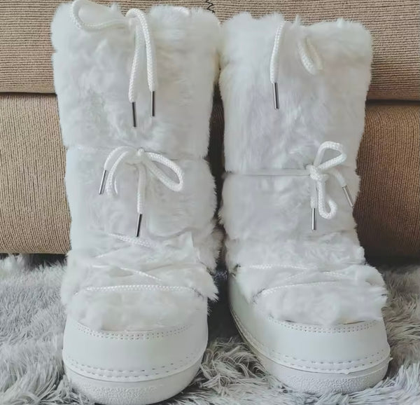 Women Fashion Color Faux Fur Platform Lace Up Boots