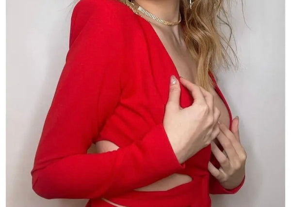 Women Red Sexy Full Sleeve Blazer Two Piece Pant Set