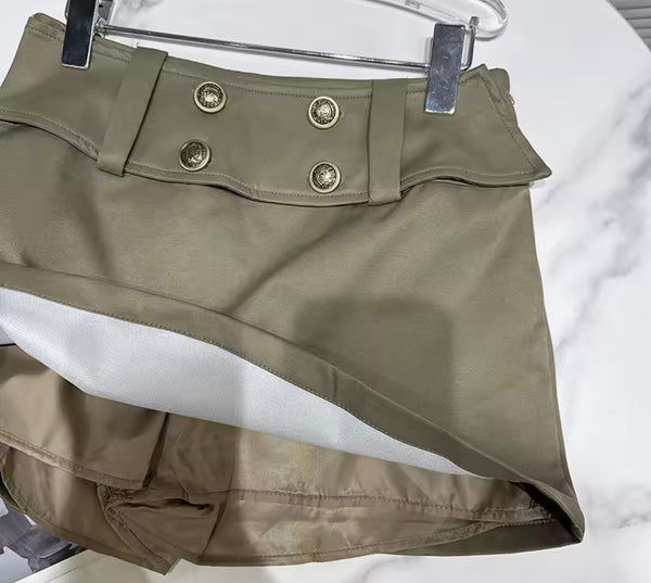 Women Fashion Button Up Buckled Jacket Two Piece Skirt Set