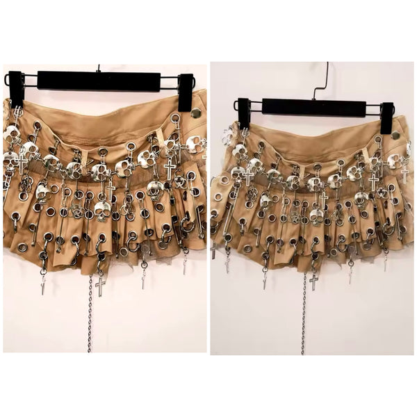 Women Fashion Skull Gothic Pleated Short Skirt