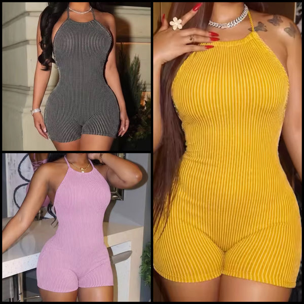 Women Sexy Halter Sleeveless Ribbed Romper