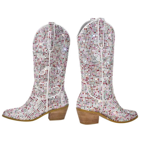 Women Colorful Rhinestone Fashion Western Boots