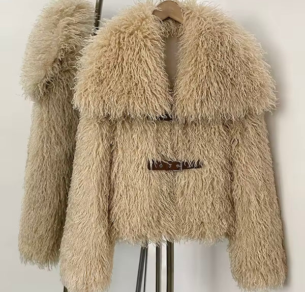 Women Fashion Color Faux Fur Warm Jacket