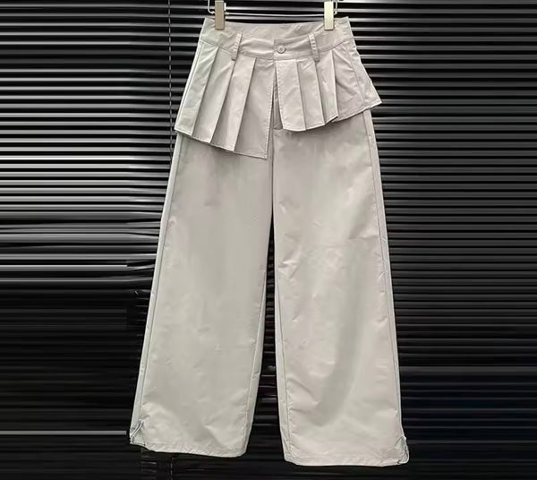 Women Fashion Zip Up Jacket Two Piece Pleated Wrap Pant Set