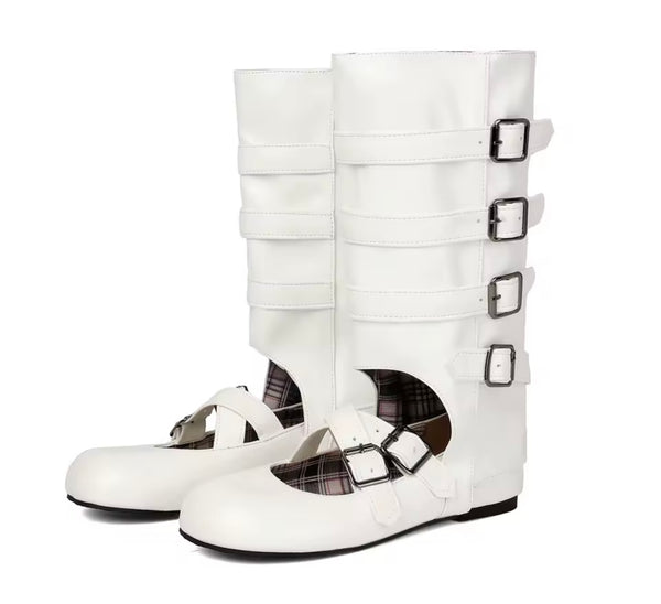 Women Fashion Mary Jane Buckled Mid-Calf Flat Boots