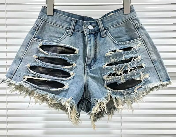 Women Fashion Ripped Denim Shorts