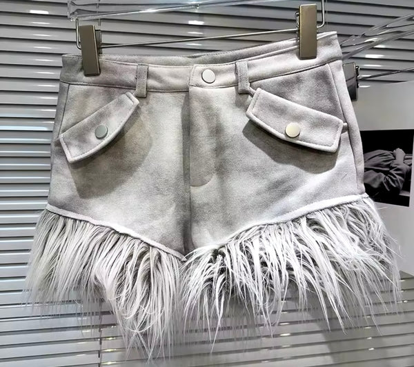 Women Fashion Fur Gray Tie Dye Hooded Three Piece Short Set