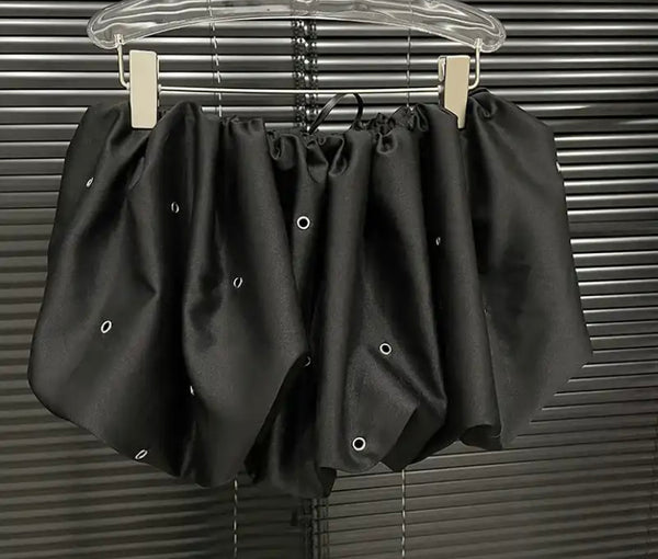 Women Sexy Black Lace Up Metal Hole Skirt