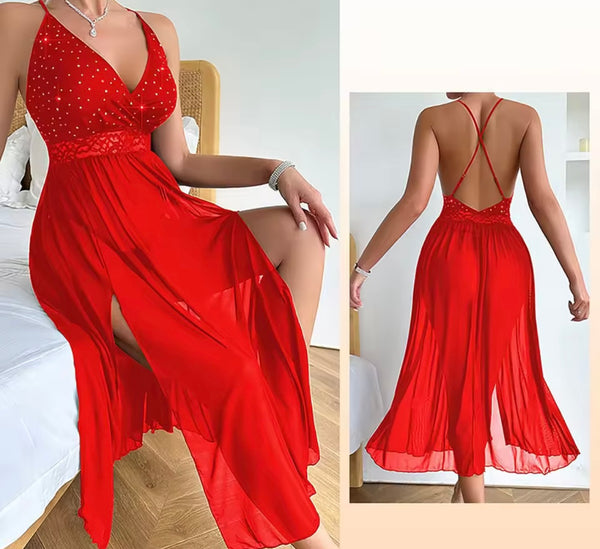 Women Sexy Sleeveless Bling Mesh Nightgown Lingerie