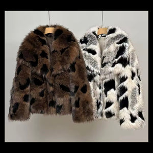Women Fashion Animal Print Faux Fur Jacket