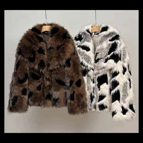Women Fashion Animal Print Faux Fur Jacket
