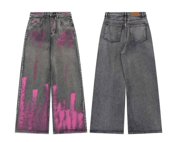 Women Fashion Pink Metallic Patchwork Denim Pants