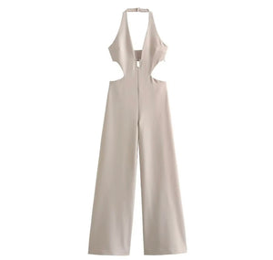 Women Sexy Halter Sleeveless Solid Color Fashion Jumpsuit