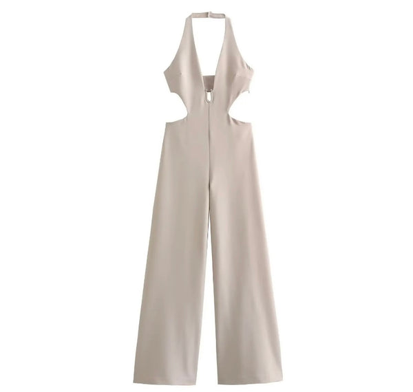 Women Sexy Halter Sleeveless Solid Color Fashion Jumpsuit