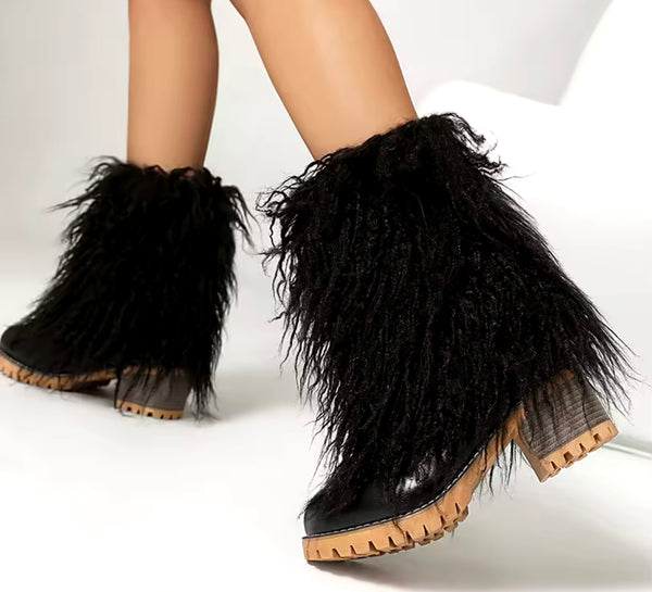 Women Color Fashion Faux Fur Ankle Boots