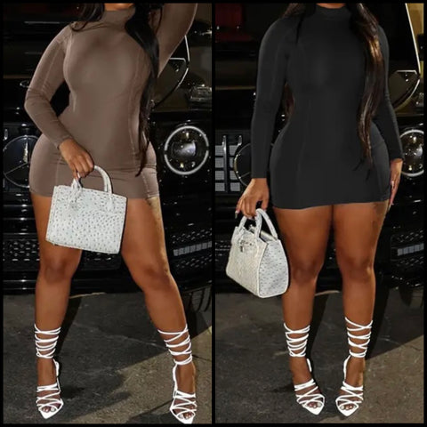 Women Sexy Solid Color Full Sleeve Short Dress