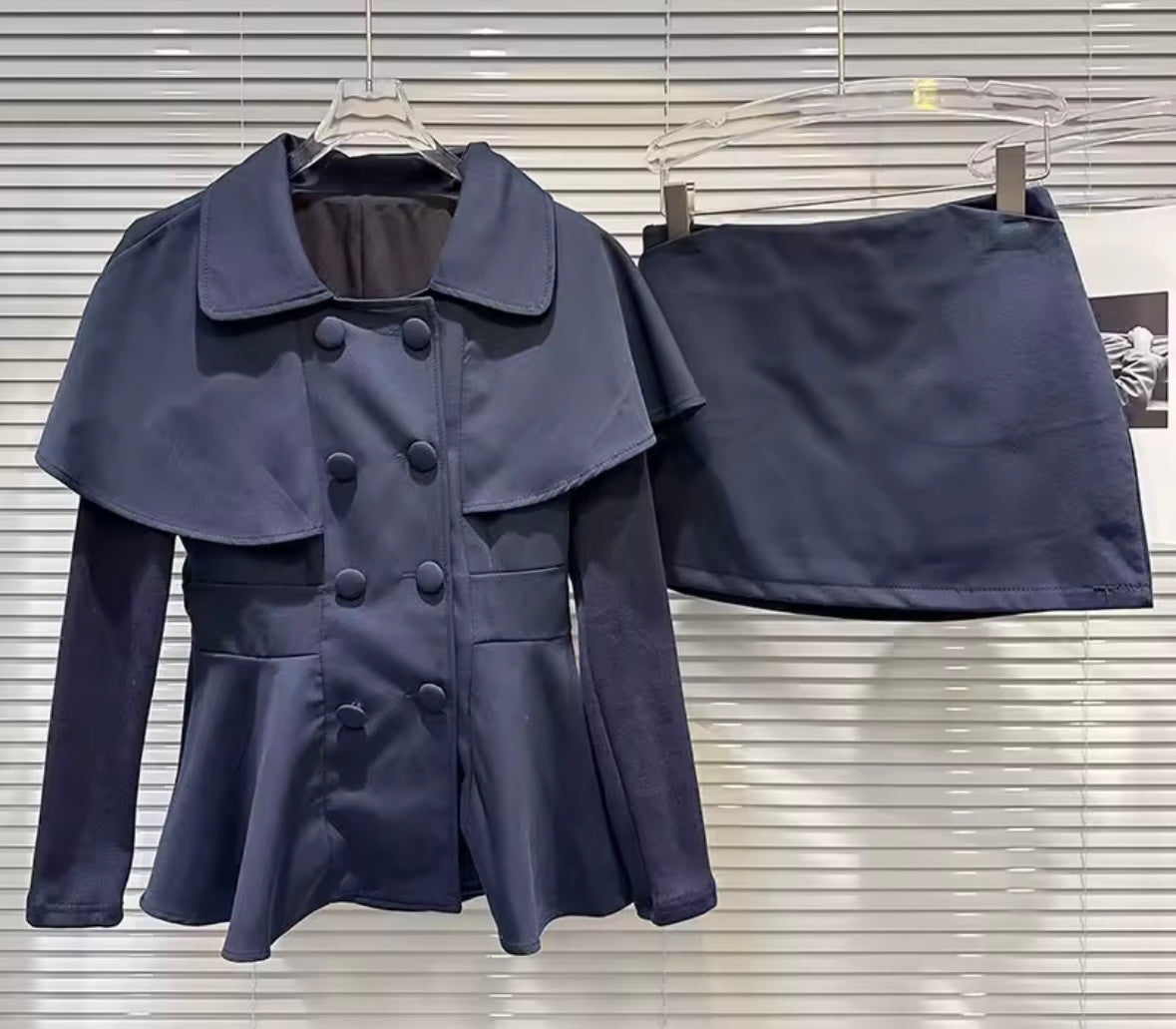 Women Ruffled Button Up Blazer Fashion Two Piece Skirt Set