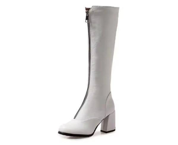 Women Color Zip Up Fashion Faux Leather Knee High Boots