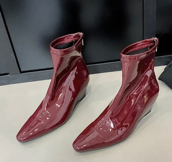 Women Fashion Patent Leather Wedge Platform Ankle Boots
