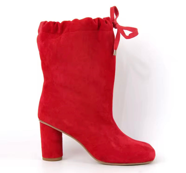 Women Fashion Split Toe Chunky Heel Drawstring Ankle Boots
