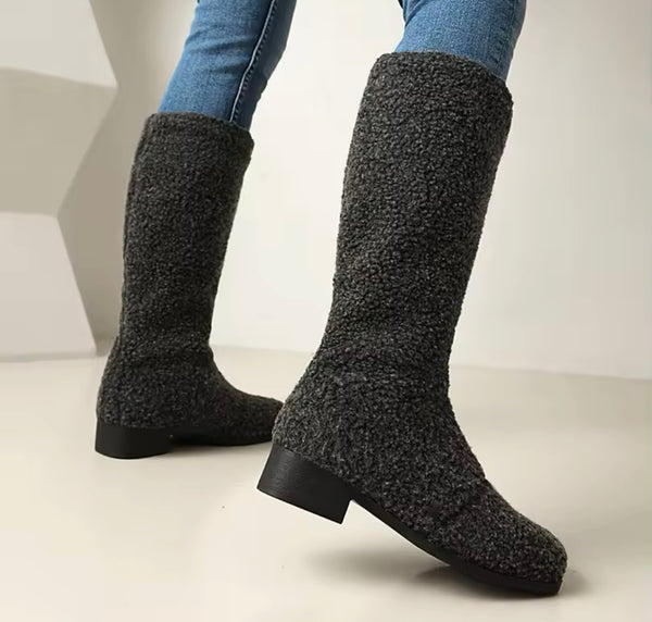 Women Fashion Wool Flat Knee High Boots