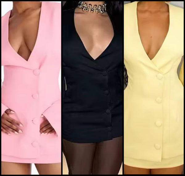Women Color Fashion Button Up Blazer Jacket