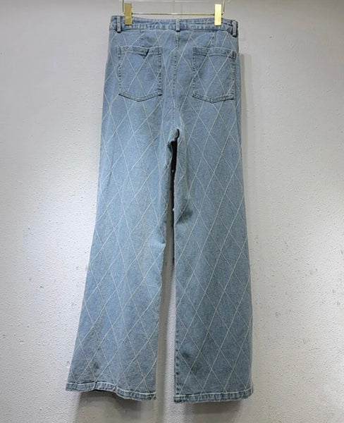 Women Blue Fashion Pearl Beaded Denim Pants