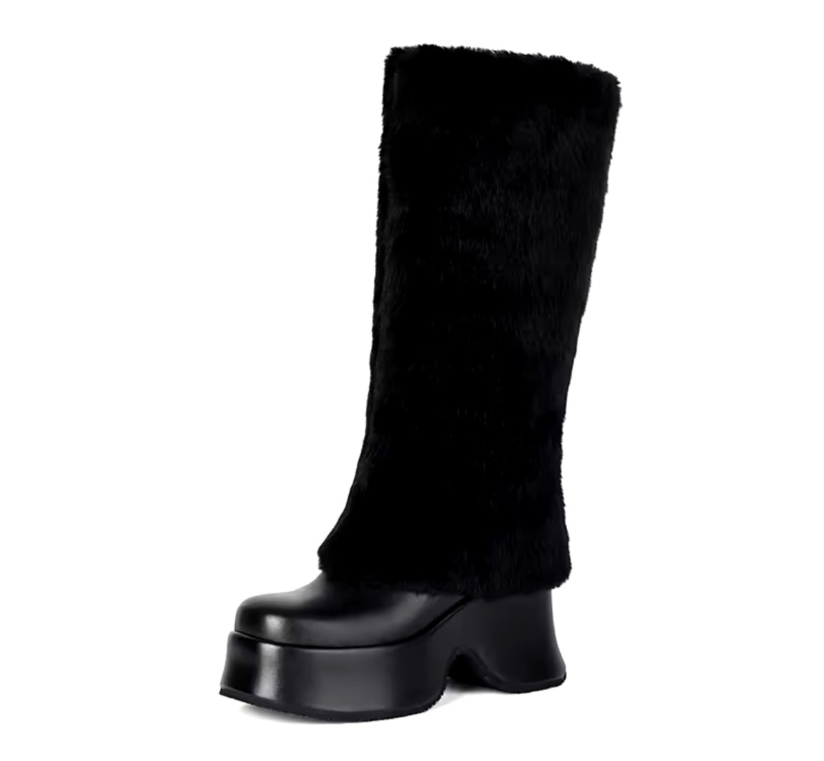 Women Color Fashion Furry Faux Leather Platform Knee High Boots
