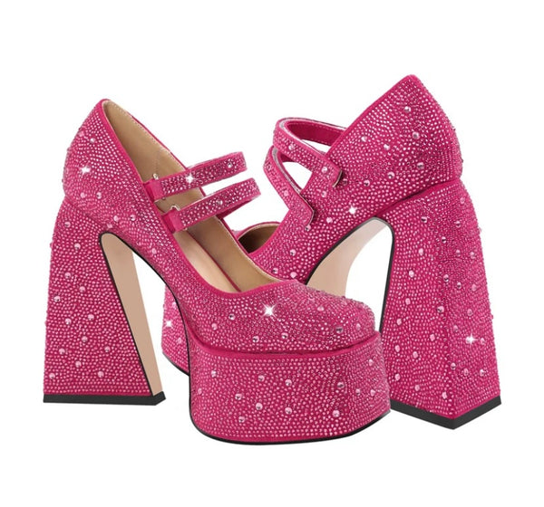 Women Fashion Platform Bling Ankle Strap Shoes