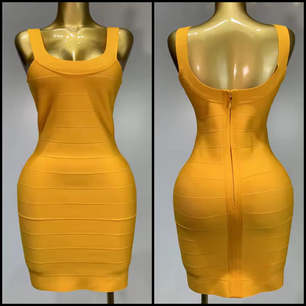 Women Sleeveless Orange Sexy Bandage Dress