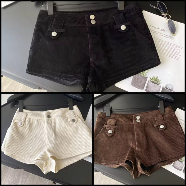 Women Fashion Corduroy Mini Shorts
