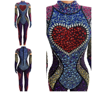 Women Multicolored Crystal Glove Fashion Jumpsuit